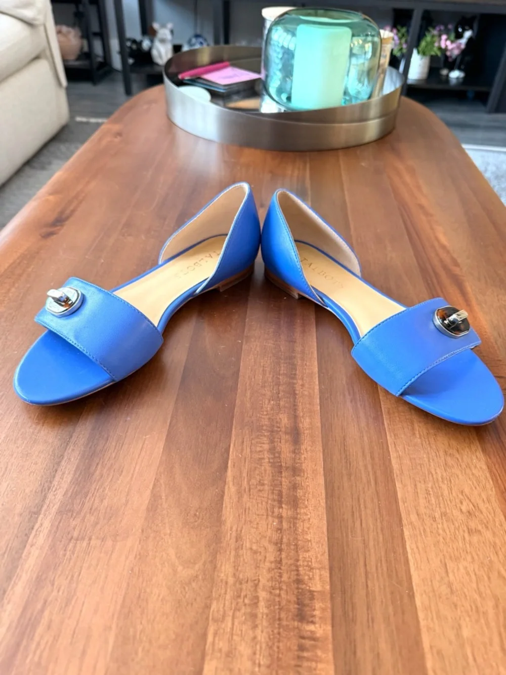 Talbots Bright Blue D'Orsay Flats with Tortoiseshell Accent - Picture 4 of 10